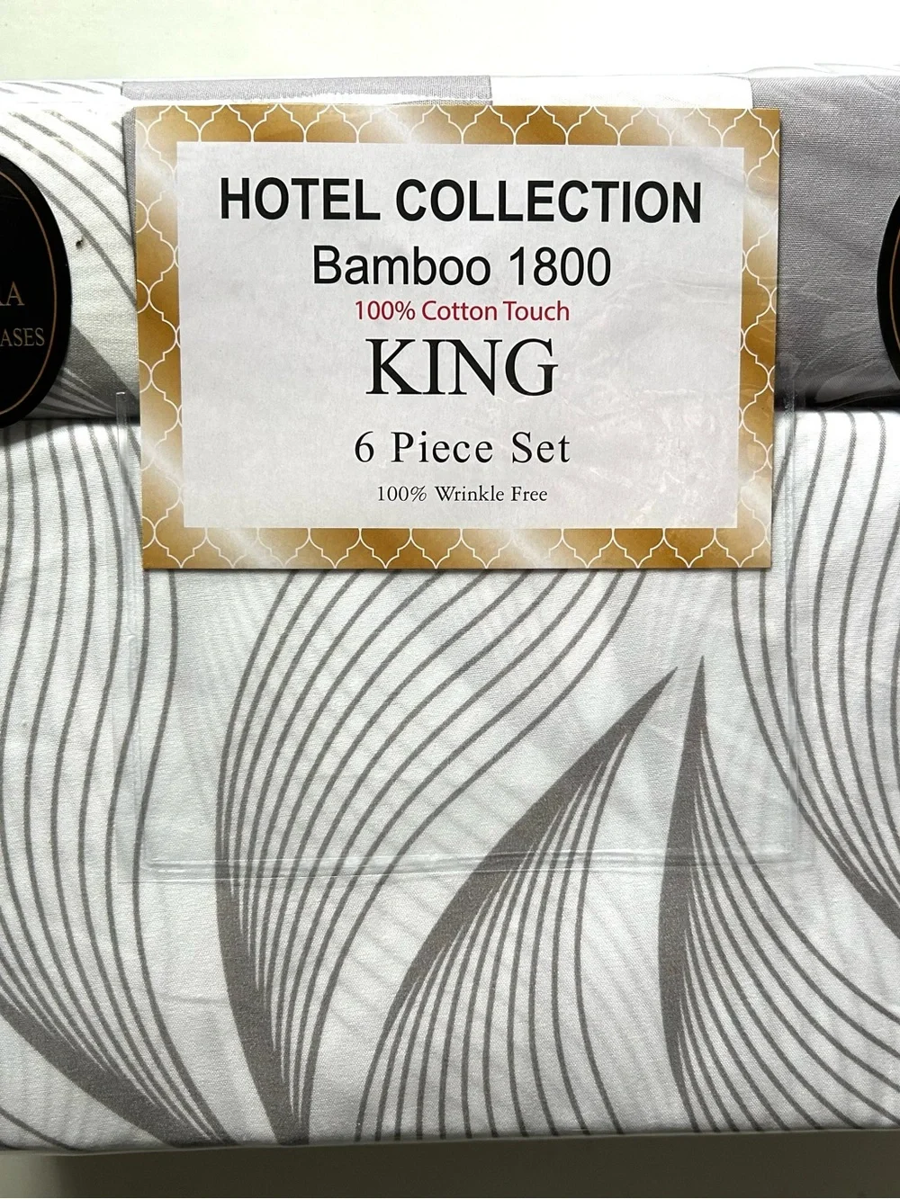 HOTEL COLLECTION King Bamboo 1800 Sheet Set Gray and White - 4 Pillowcases! -SR